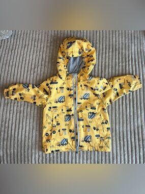 Gusti Yellow Construction-Print Hooded Jacket with Gray Lining
